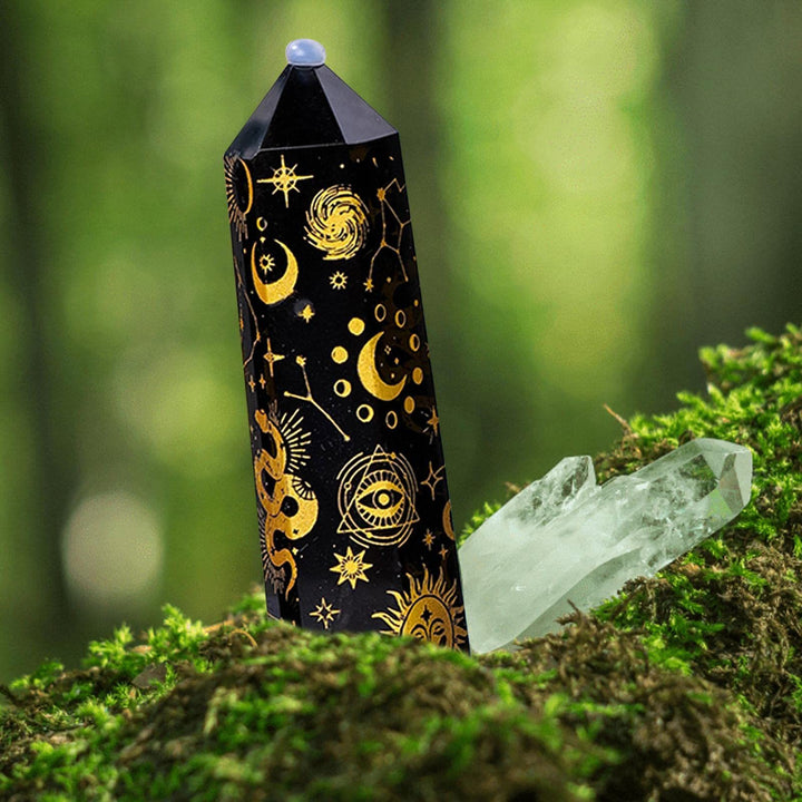 Olivenorma Obsidian Crystal Tower Bacchette di cristallo esagonali