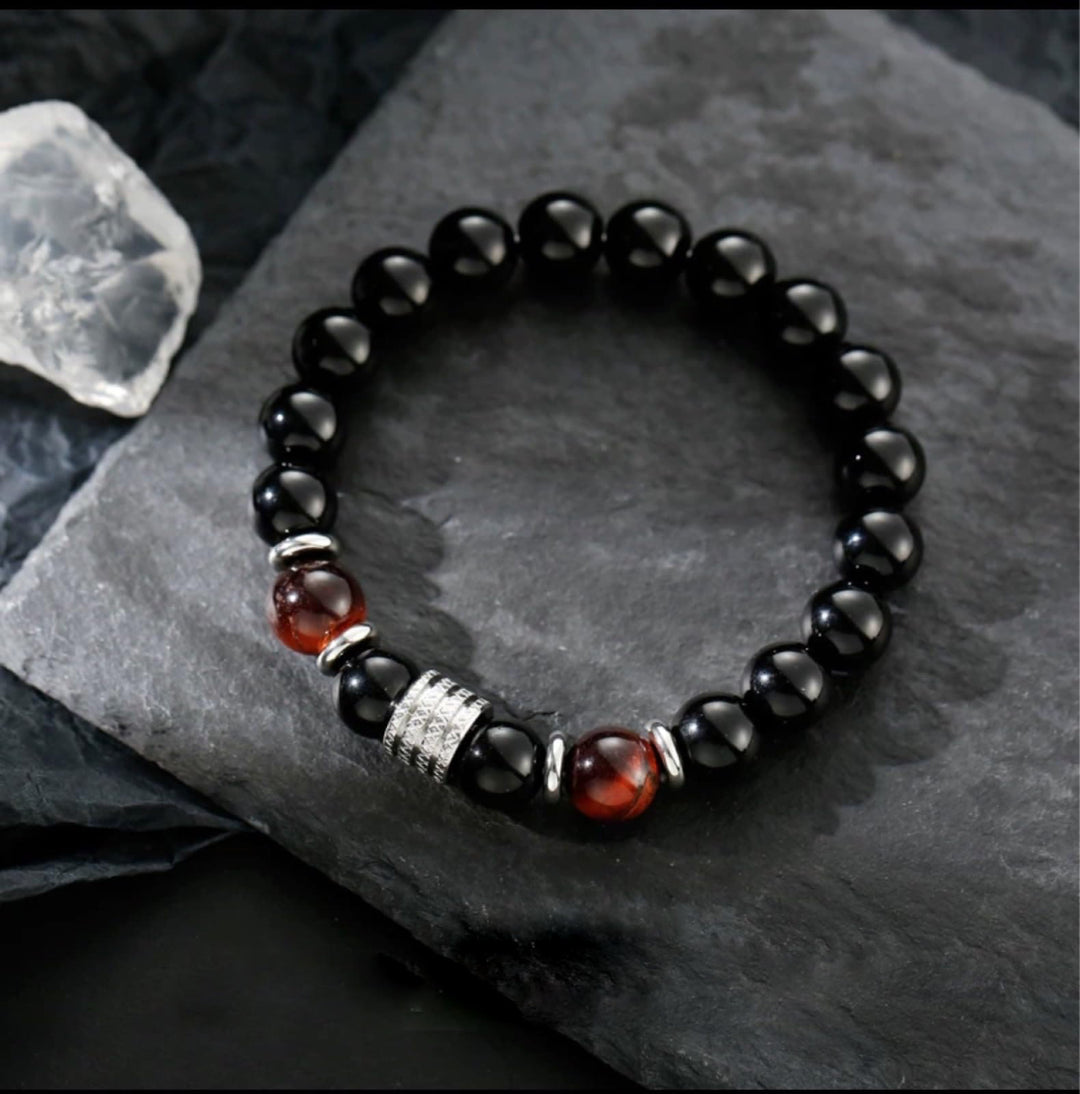 Bracciale da uomo Olivenorma in ossidiana con occhio di tigre rosso
