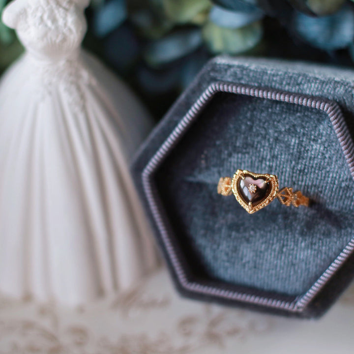Anello Olivenorma in argento sterling placcato oro con labradorite a forma di cuore