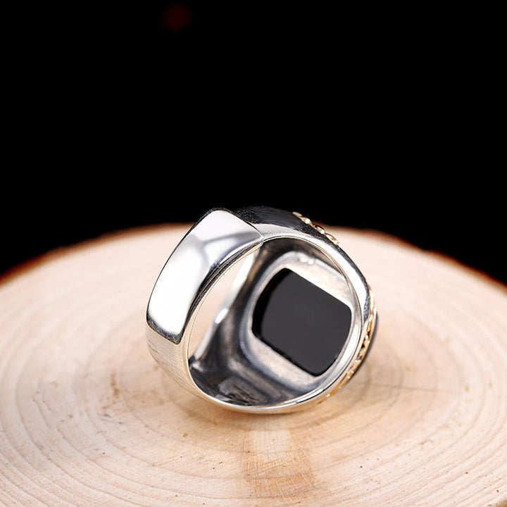 Olivenorma "Man Of Distinction" Anello con sigillo in ossidiana vintage da uomo 