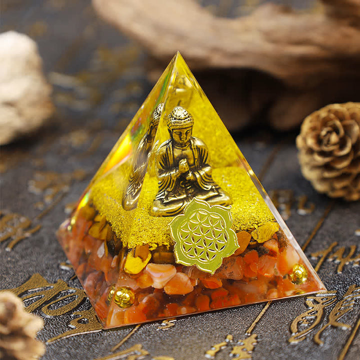 Olivenorma Red Jasper con piramide di orgone del Buddha 