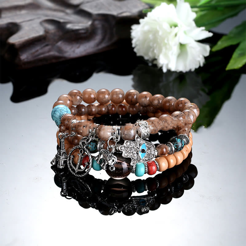 Olivenorma Elephant Tower Evil Eye Bracciale Hamsa Set
