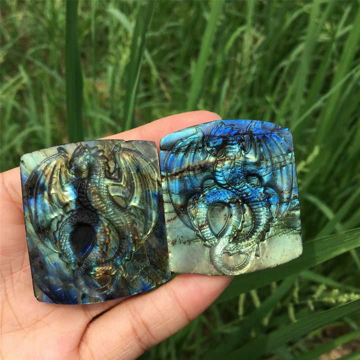 Decorazione per la casa in labradorite naturale Olivenorma con drago volante