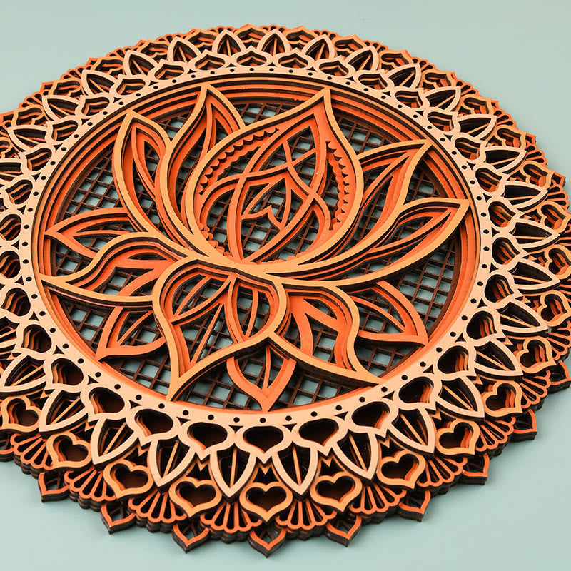 Olivenorma Lotus Mandala Decorazione murale in legno con incisione 3D