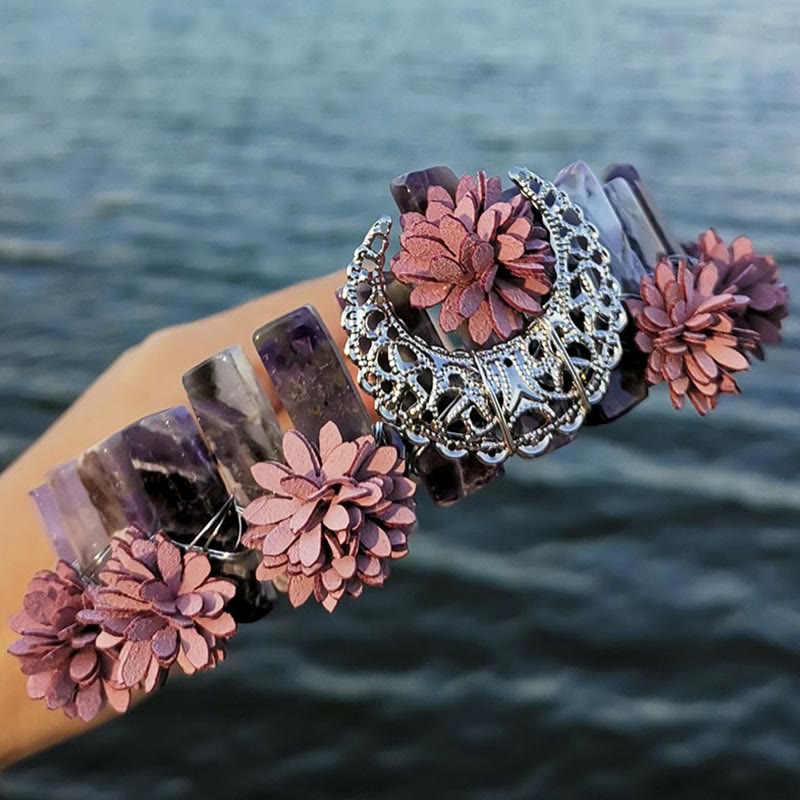 Olivenorma - Corona da sposa con accessorio a forma di luna e libellula in cristallo naturale 