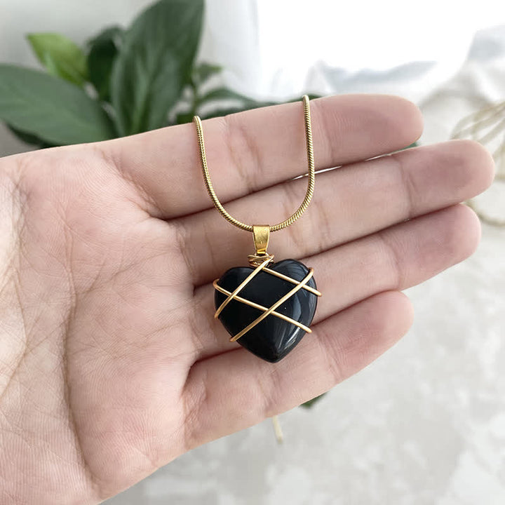 Collana con pietre preziose di cristallo naturale a forma di cuore Olivenorma