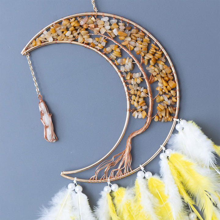 Olivenorma Ghiaia naturale intrecciata Albero della vita Luna Dream Catcher