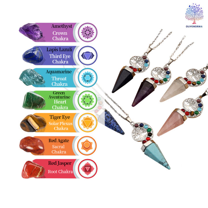 Collana con ciondolo albero della vita chakra cristallo esacone Olivenorma 