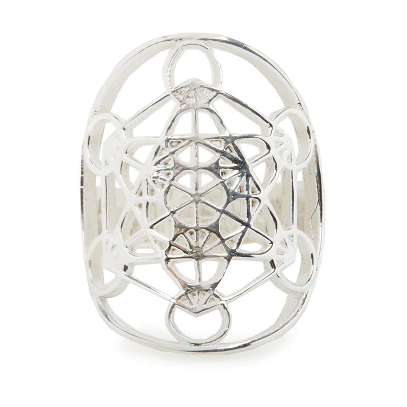 Anello regolabile in acciaio inossidabile con simbolo del cubo di Metatron di Olivenorma 