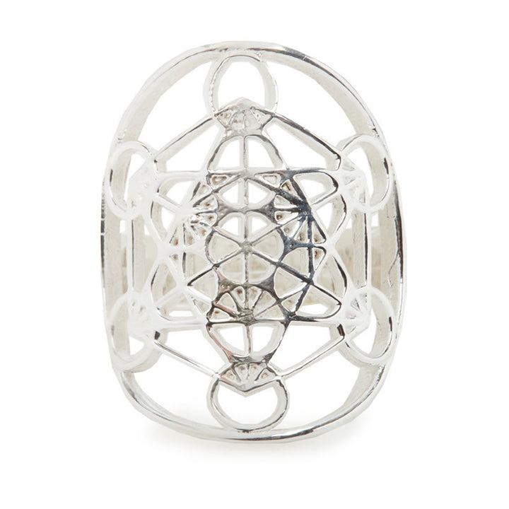 Anello regolabile in acciaio inossidabile con simbolo del cubo di Metatron di Olivenorma 