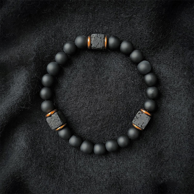 Bracciale Olivenorma Matte Black Onyx con Cubo Lava Balance 