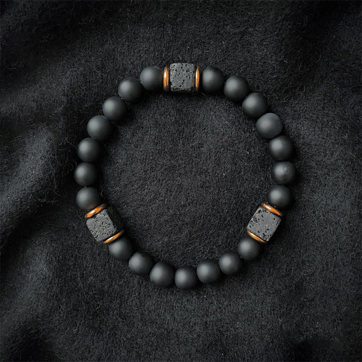 Bracciale Olivenorma Matte Black Onyx con Cubo Lava Balance 