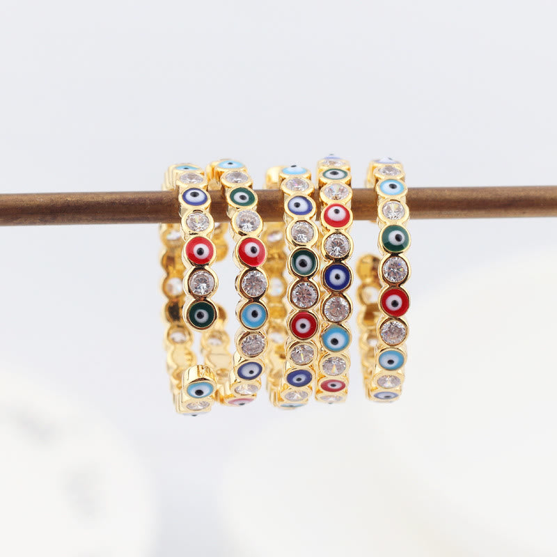 Olivenorma Anello regolabile con zircone bianco e colorato malocchio 