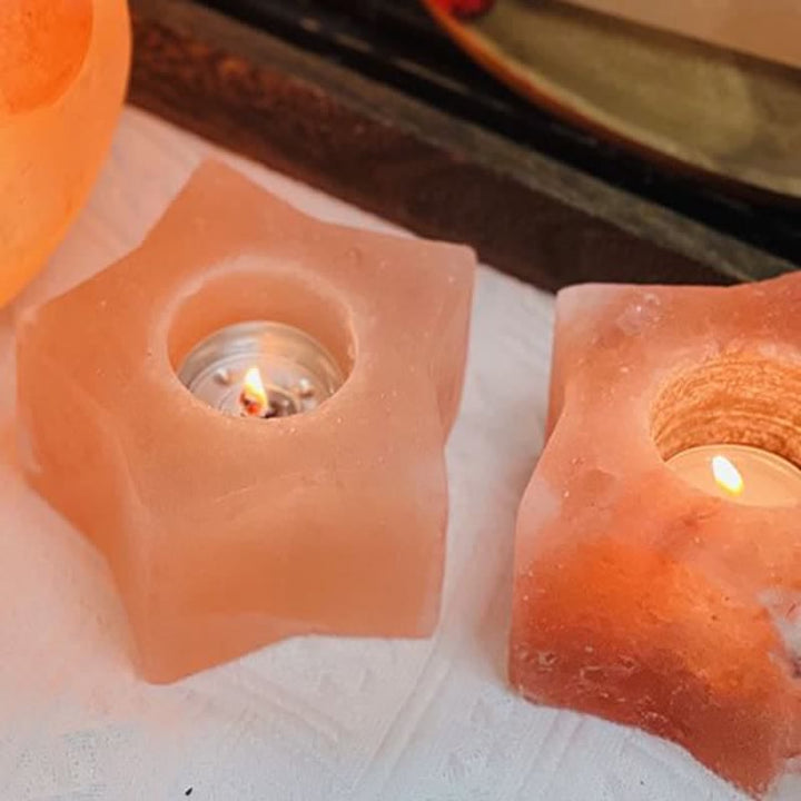 Portacandele a forma di stella Olivenorma Lampada di sale rosa dell'Himalaya