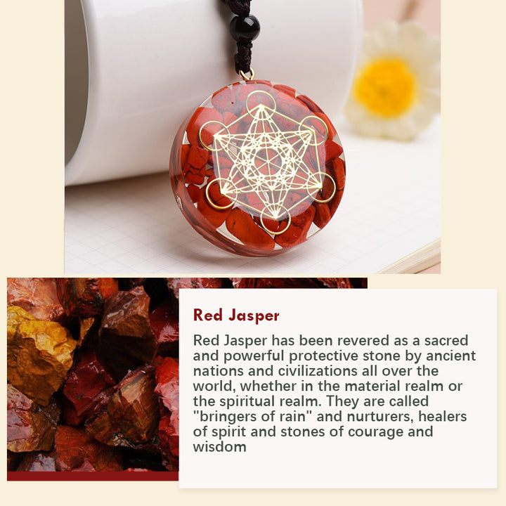 Collana con simbolo del cubo di Metatron in diaspro rosso, lapislazzuli e turchese Olivenorma 