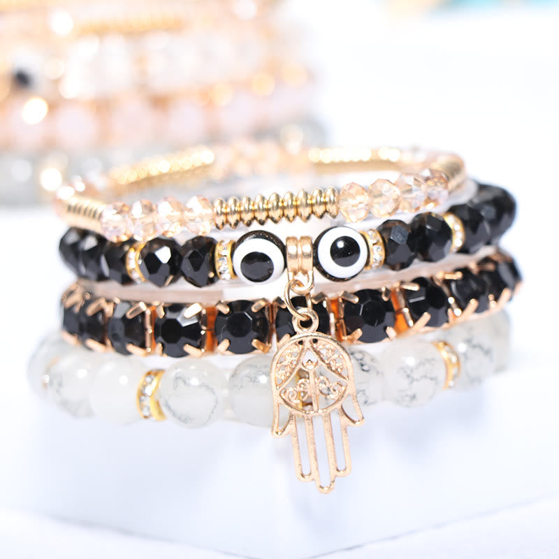 Olivenorma Evil Eye Hamsa Braccialetto di perline a quattro strati
