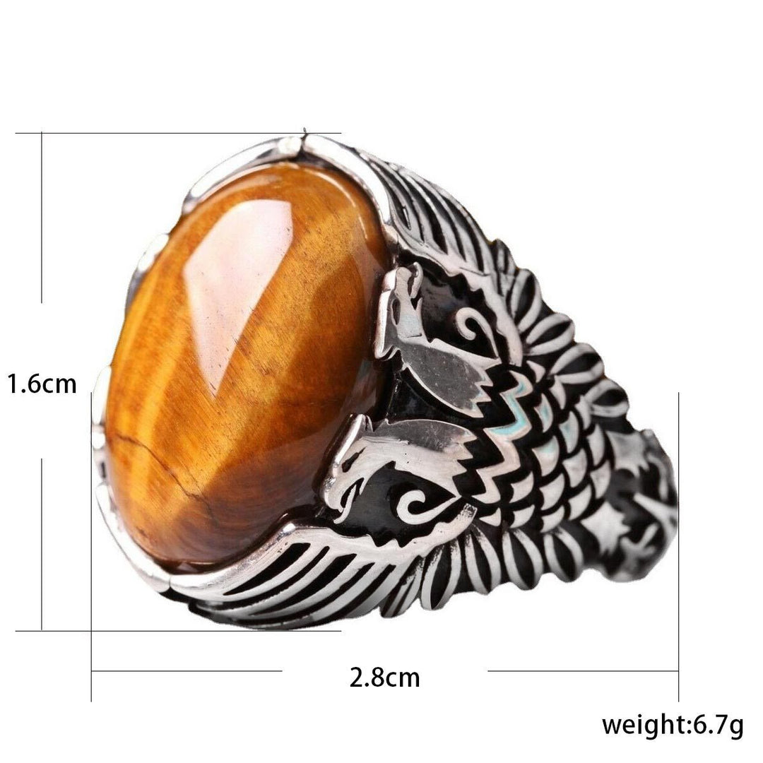 Anello da uomo con aquila incisa lateralmente con occhio di tigre Olivenorma