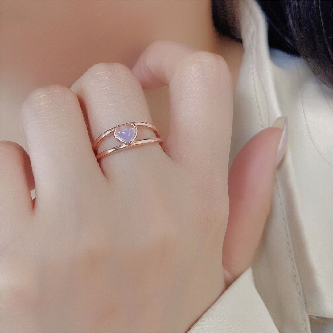 Anello in argento 925 a forma di cuore con pietra di luna naturale Olivenorma 