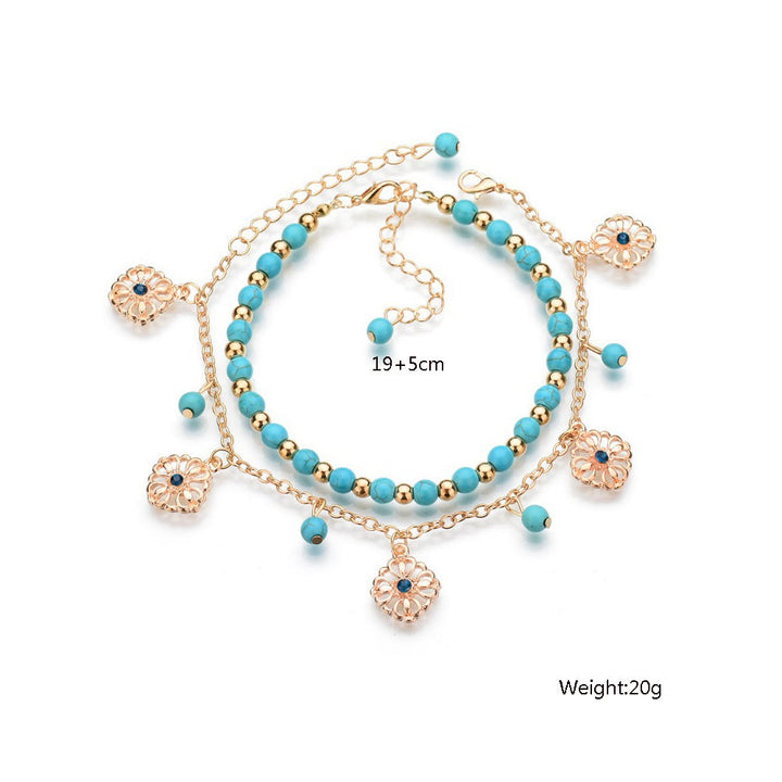 Olivenorma ciondolo a forma di fiore con diamanti turchi 2 set cavigliere Bohemia 