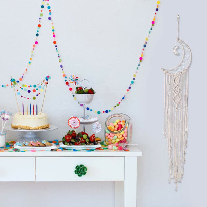 Olivenorma Bohemian Moon Dream Decorazione da parete in macramè intrecciato