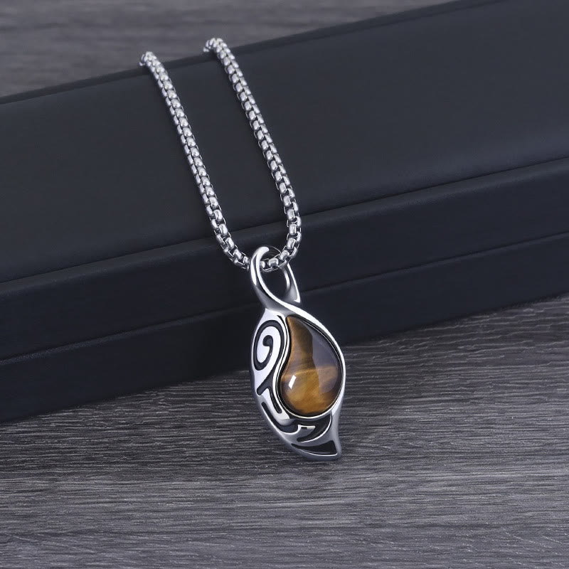 Collana in acciaio al titanio con occhio di tigre, coraggio, fortuna e protezione Olivenorma