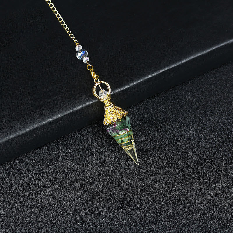 Olivenorma Pendolo a piramide esagonale in resina di cristallo naturale - Zoisite rubino - image 17