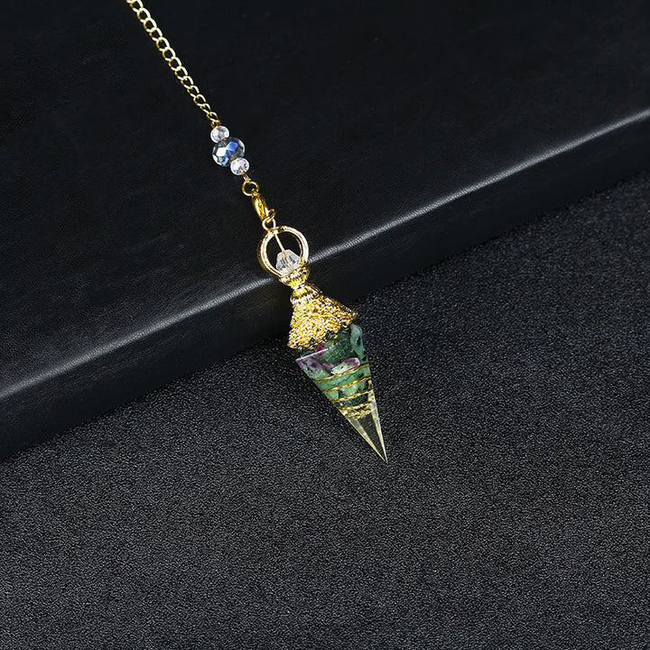Olivenorma Pendolo a piramide esagonale in resina di cristallo naturale - Zoisite rubino - image 17