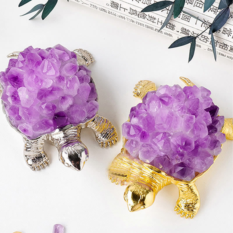 Olivenorma Natural Crystal Cluster Turtle Ornament Lampada Decorazione con pietre preziose