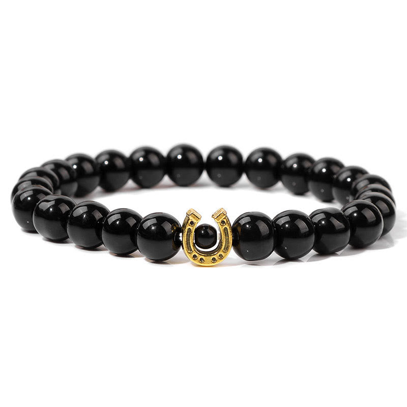 Olivenorma Bracciale con ciondolo a forma di ferro di cavallo con perline in pietra naturale da 8 mm 
