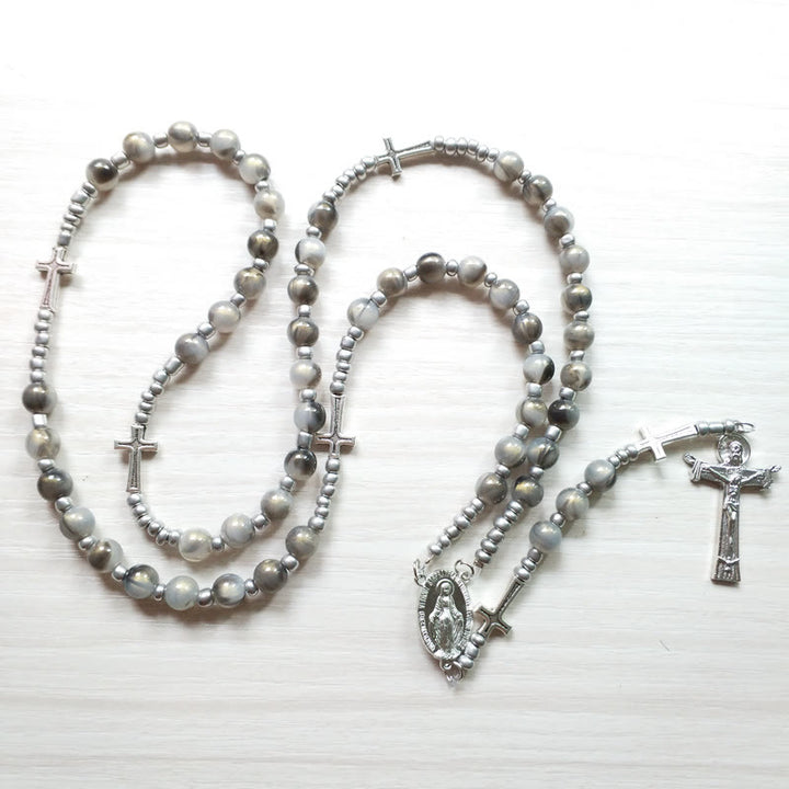 Collana rosario con perline a sfera in acrilico grigio Olivenorma 