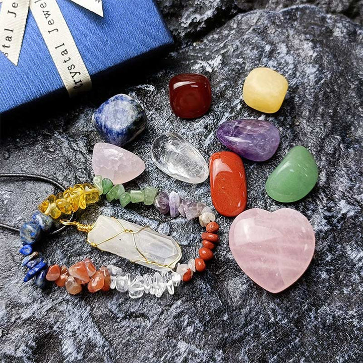 Braccialetto con ciondolo di guarigione dei chakra, set di cristalli