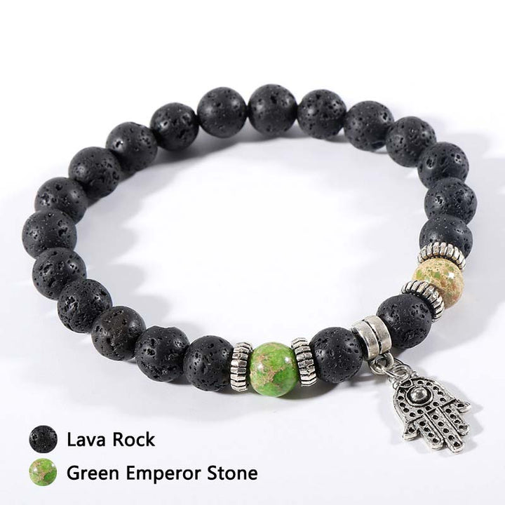 Bracciale in pietra lavica con occhio di tigre e malachite