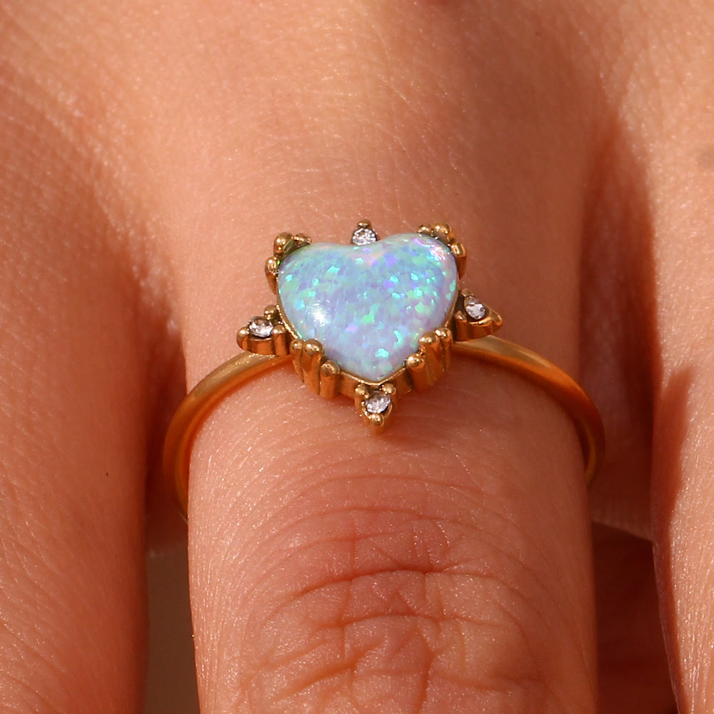 Anello regolabile Olivenorma Natural Opal Sun Heart 