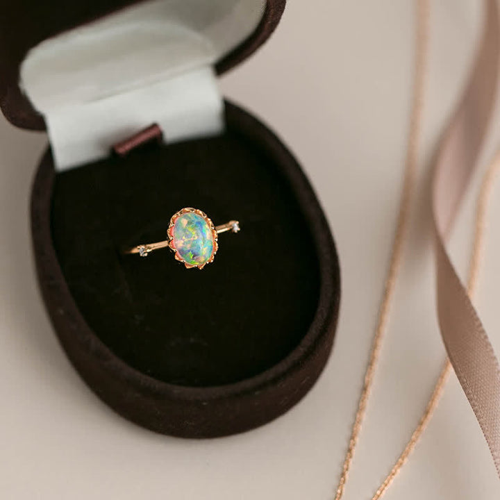 Anello regolabile Olivenorma Retro Gold Opal