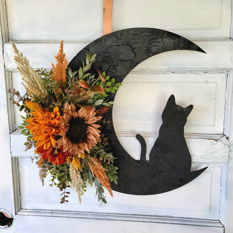 Olivenorma Decorazione da parete con luna celeste e gattino
