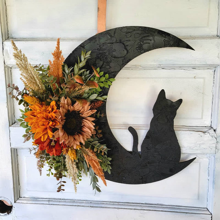 Olivenorma Decorazione da parete con luna celeste e gattino