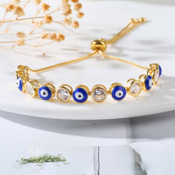 Braccialetto regolabile con zircone bianco e malocchio Olivenorma 
