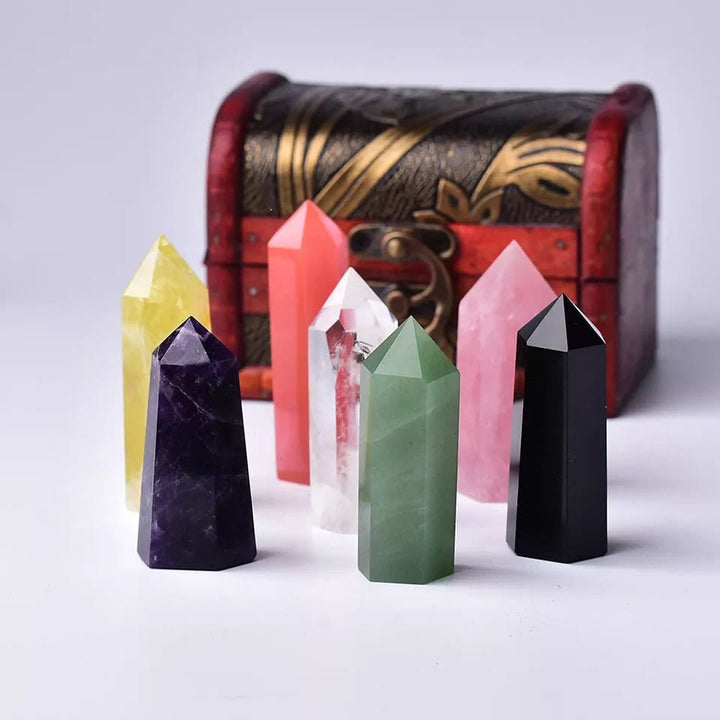 Olivenorma Set di decorazioni in pietra energetica con sette bacchette di cristallo naturale 