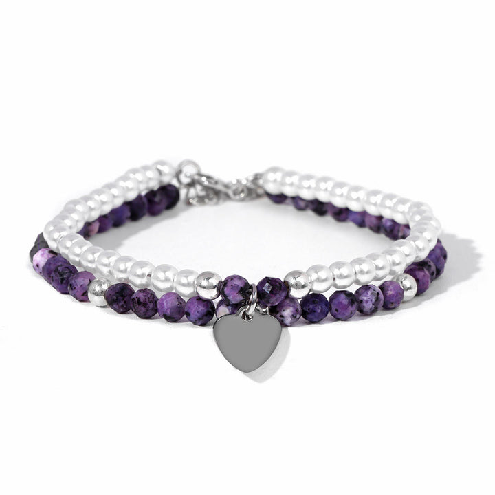 Olivenorma Bracciale Doppio Strato con Ciondolo a Cuore in Perla e Pietra Sfaccettata