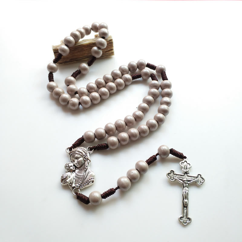 Olivenorma Collana con ciondolo a forma di croce della Vergine Maria in legno da 10 mm 