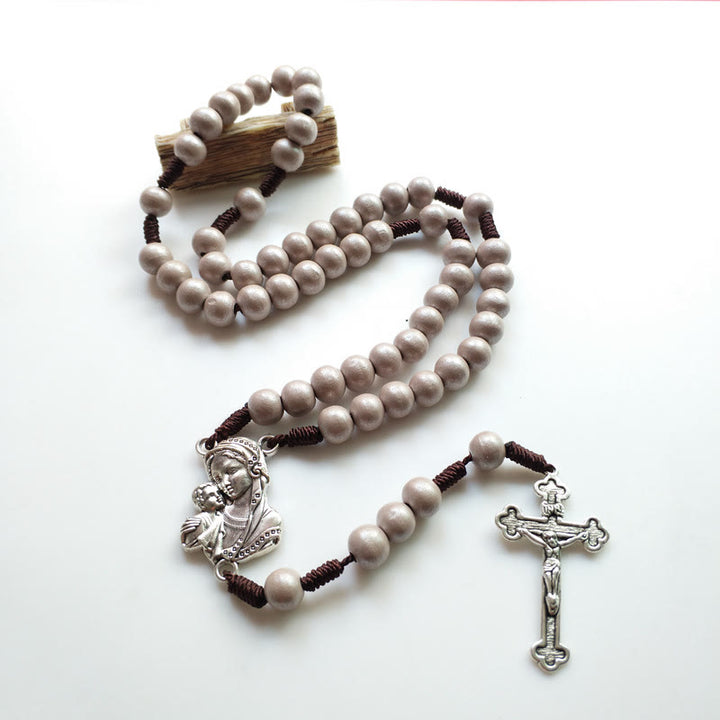 Olivenorma Collana con ciondolo a forma di croce della Vergine Maria in legno da 10 mm 