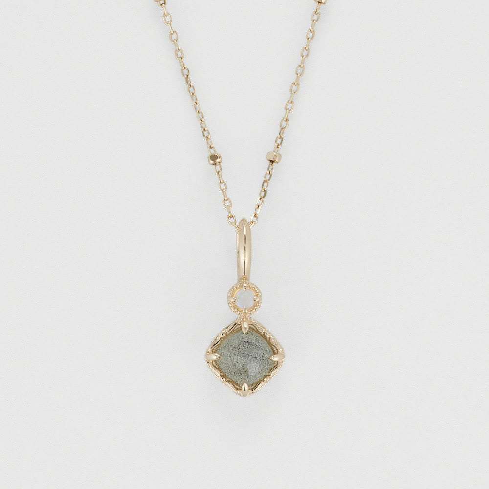 Collana con anello in pietra quadrata di labradorite naturale Olivenorma 