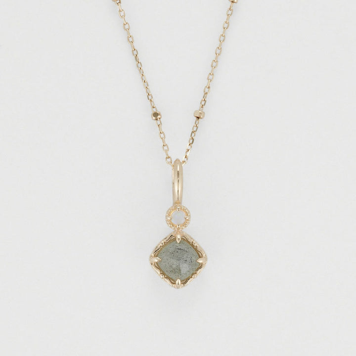 Collana con anello in pietra quadrata di labradorite naturale Olivenorma 