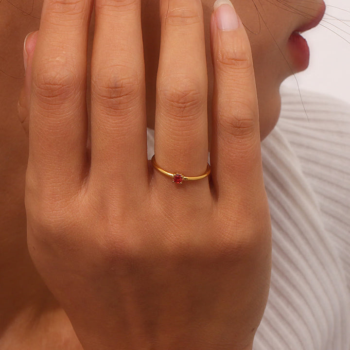 Anello Olivenorma Simple Birthstone in acciaio inossidabile placcato 18k