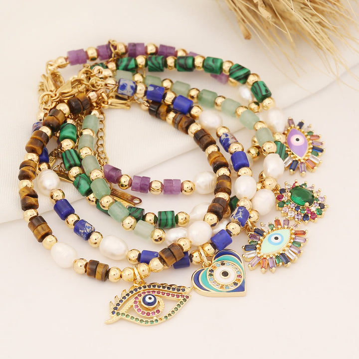Bracciale in rame con perle d'acqua dolce in pietra naturale Olivenorma 