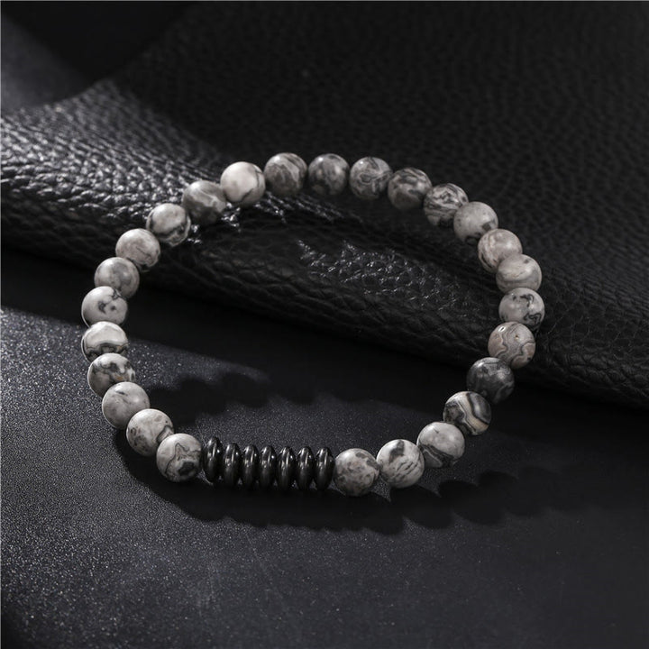 Olivenorma Bracciale da uomo con perline in pietra naturale da 6 mm