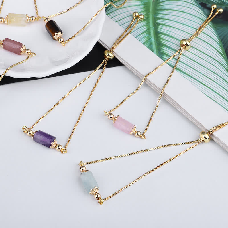 Olivenorma Bracciale a catena in oro con cristalli naturali delicati 