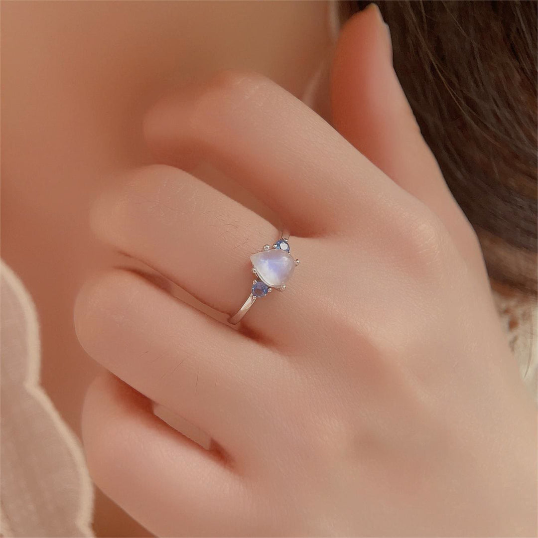 Anello in argento sterling S925 con topazio blu e pietra di luna Olivenorma 