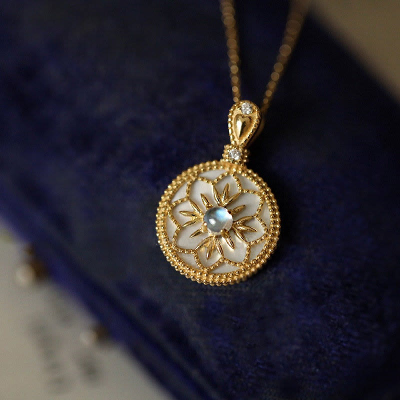 Collana con ciondolo floreale in pietra di luna naturale Olivenorma - Pietra di luna - image 0