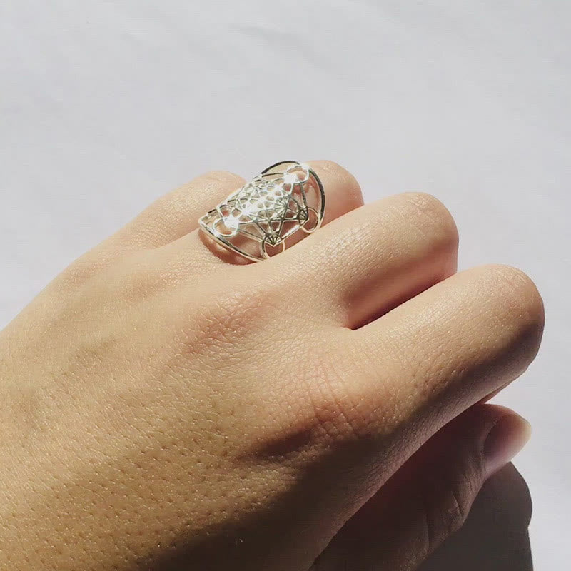 Anello regolabile in acciaio inossidabile con simbolo del cubo di Metatron di Olivenorma 
